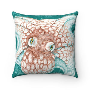 Octopus Orange Green Map Ink Square Pillow 14 × Home Decor