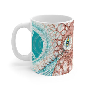 Octopus Orange Teal Map Ink Splash Mug 11Oz