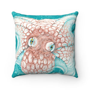 Octopus Orange Teal Map Ink Square Pillow 14 × Home Decor
