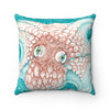 Octopus Orange Teal Map Ink Square Pillow Home Decor