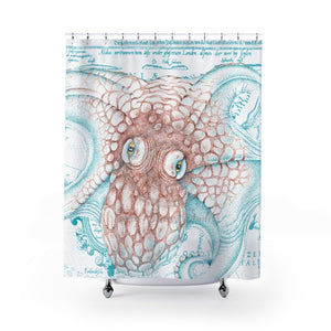 Octopus Orange White Map Ink Shower Curtain 71 × 74 Home Decor