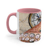 Octopus Pale Red Compass Vintage Map Beige Nautical Accent Coffee Mug 11Oz