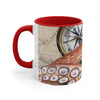 Octopus Pale Red Compass Vintage Map Beige Nautical Accent Coffee Mug 11Oz