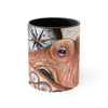 Octopus Pale Red Compass Vintage Map Beige Nautical Accent Coffee Mug 11Oz Black /