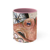Octopus Pale Red Compass Vintage Map Beige Nautical Accent Coffee Mug 11Oz Pink /