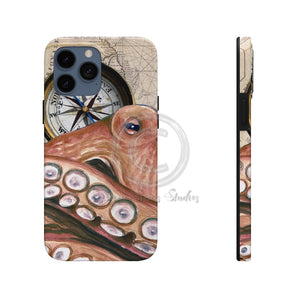 Octopus Pale Red Compass Vintage Map Beige Nautical Case Mate Tough Phone Cases Iphone 13 Pro Max