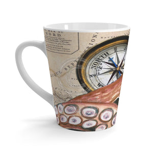 Octopus Pale Red Compass Vintage Map Beige Nautical Latte Mug 12Oz Mug