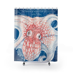 Octopus Red Blue Map Ink Shower Curtain 71 × 74 Home Decor