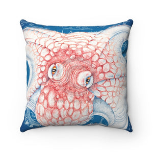 Octopus Red Blue Map Ink Square Pillow 14 × Home Decor
