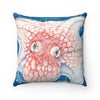 Octopus Red Blue Map Ink Square Pillow Home Decor