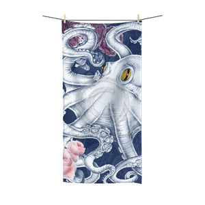 Octopus Roses Pink Blue Ink Polycotton Towel 36X72 Home Decor