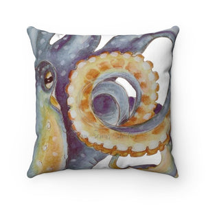 Octopus Steel Blue Tentacles White Art Ii Square Pillow 14X14 Home Decor