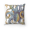 Octopus Steel Blue Tentacles White Art Square Pillow 14X14 Home Decor