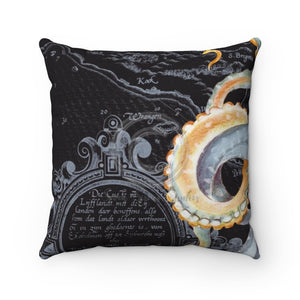 Octopus Steel Blue Vintage Map Dark Purple Art Ii Square Pillow 14X14 Home Decor