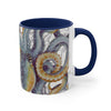 Octopus Steel Blue Vintage Map Watercolor On White Art Accent Coffee Mug 11Oz