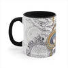 Octopus Steel Blue Vintage Map Watercolor On White Art Accent Coffee Mug 11Oz