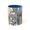 Octopus Steel Blue Vintage Map Watercolor On White Art Accent Coffee Mug 11Oz