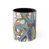 Octopus Steel Blue Vintage Map Watercolor On White Art Accent Coffee Mug 11Oz Black /