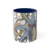 Octopus Steel Blue Vintage Map Watercolor On White Art Accent Coffee Mug 11Oz Navy /