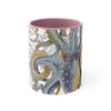 Octopus Steel Blue Vintage Map Watercolor On White Art Accent Coffee Mug 11Oz Pink /