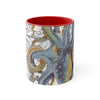 Octopus Steel Blue Vintage Map Watercolor On White Art Accent Coffee Mug 11Oz Red /