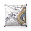 Octopus Steel Blue Vintage Map White Art Ii Square Pillow 14X14 Home Decor