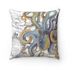Octopus Steel Blue Vintage Map White Art Square Pillow Home Decor