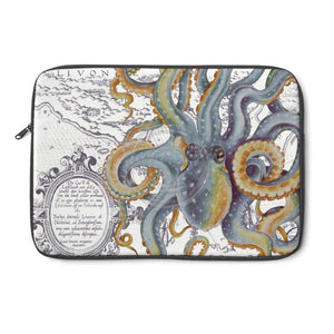 Octopus Steel Blue Vintage Map White Laptop Sleeve 13