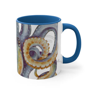 Octopus Steel Blue Watercolor On White Art Accent Coffee Mug 11Oz /