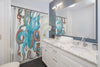 Octopus Teal Blue Red Tentacles Art Shower Curtain Home Decor