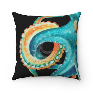 Octopus Teal Tentacles Black Art Ii Square Pillow 14X14 Home Decor