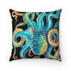 Octopus Teal Tentacles Black Art Square Pillow 14X14 Home Decor