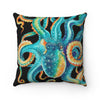 Octopus Teal Tentacles Black Art Square Pillow Home Decor