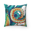 Octopus Teal Tentacles White Art Ii Square Pillow 14X14 Home Decor