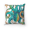 Octopus Teal Tentacles White Art Square Pillow 14X14 Home Decor
