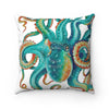 Octopus Teal Tentacles White Art Square Pillow Home Decor