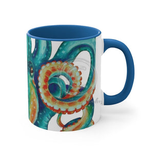 Octopus Teal Watercolor On White Art Accent Coffee Mug 11Oz Blue /
