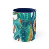Octopus Teal Watercolor On White Art Accent Coffee Mug 11Oz Navy /