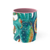 Octopus Teal Watercolor On White Art Accent Coffee Mug 11Oz Pink /