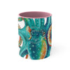 Octopus Teal Watercolor On White Art Accent Coffee Mug 11Oz Pink /