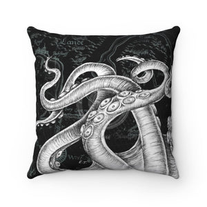 Octopus Tentacles Black Ink Vintage Map Square Pillow 14 X Home Decor