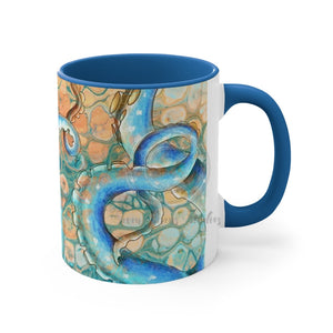 Octopus Tentacles Blue Orange Abstract Ink Art Accent Coffee Mug 11Oz /