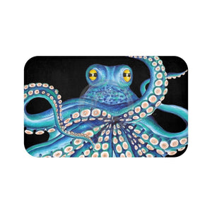Octopus Tentacles Kraken Blue Teal On Black Bath Mat 34 × 21 Home Decor