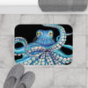 Octopus Tentacles Kraken Blue Teal On Black Bath Mat Home Decor