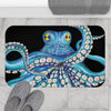 Octopus Tentacles Kraken Blue Teal On Black Bath Mat Home Decor