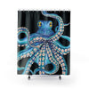 Octopus Tentacles Kraken! Blue Teal On Black Shower Curtain 71 × 74 Home Decor