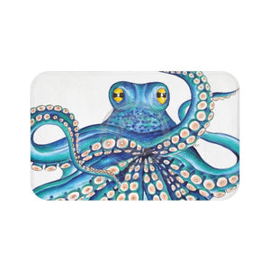 Octopus Tentacles Kraken Blue Teal On White Bath Mat 34 × 21 Home Decor