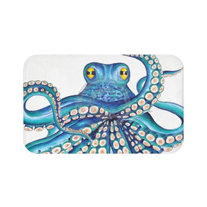 Octopus Tentacles Kraken Blue Teal On White Bath Mat 34 × 21 Home Decor