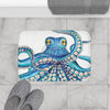 Octopus Tentacles Kraken Blue Teal On White Bath Mat Home Decor