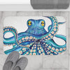 Octopus Tentacles Kraken Blue Teal On White Bath Mat Home Decor